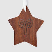Aries Zodiac Symbol Brown Mahogany achtige print Ornament (voorkant)