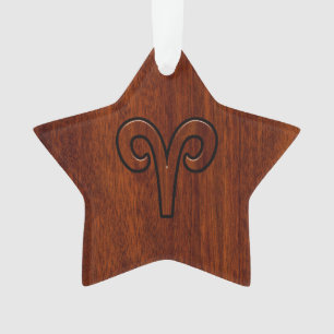Aries Zodiac Symbol Brown Mahogany achtige print Ornament