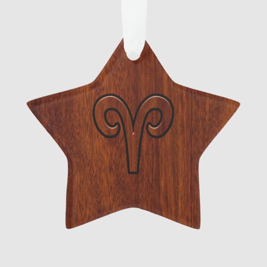 Aries Zodiac Symbol Brown Mahogany achtige print Ornament (voorkant)