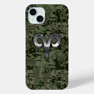 Aries Zodiac Symbol Woodland Digital Camouflage iPhone 15 Mini Hoesje