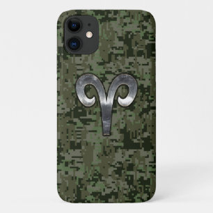 Aries Zodiac Symbol Woodland Digital Camouflage iPhone 11 Hoesje
