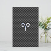 Aries Zodiac Symbool Black Carbon Fiber Decor Briefpapier (Staand voorkant)