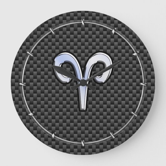 Aries Zodiac Symbool Black Carbon Fiber Decor Grote Klok (Voorkant)