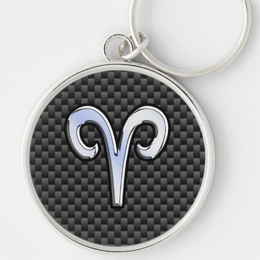 Aries Zodiac Symbool Black Carbon Fiber Decor Sleutelhanger (Voorkant)