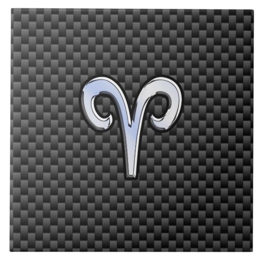 Aries Zodiac Symbool Black Carbon Fiber Decor Tegeltje (Voorkant)
