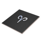 Aries Zodiac Symbool Black Carbon Fiber Decor Tegeltje (Zijkant)