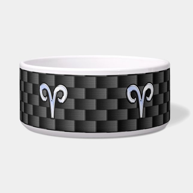 Aries Zodiac Symbool Black Carbon Fiber Decor Voerbakje (Voorkant)