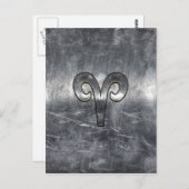 Aries Zodiac-symbool in Silver Steel Style Briefkaart (Voorkant / Achterkant)