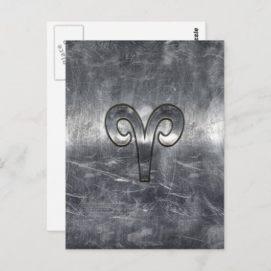 Aries Zodiac-symbool in Silver Steel Style Briefkaart (Voorkant / Achterkant)