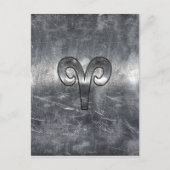 Aries Zodiac-symbool in Silver Steel Style Briefkaart (Voorkant)