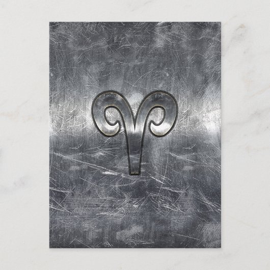 Aries Zodiac-symbool in Silver Steel Style Briefkaart (Voorkant)