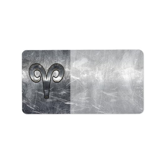 Aries Zodiac-symbool in Silver Steel Style Etiket (Voorkant)