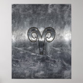 Aries Zodiac-symbool in Silver Steel Style Poster (Voorkant)
