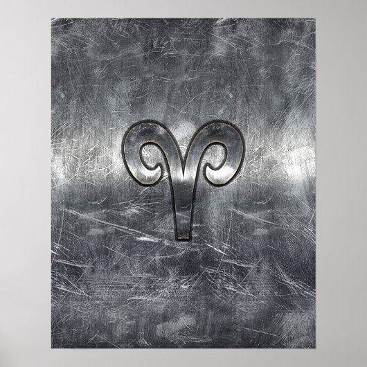Aries Zodiac-symbool in Silver Steel Style Poster (Voorkant)