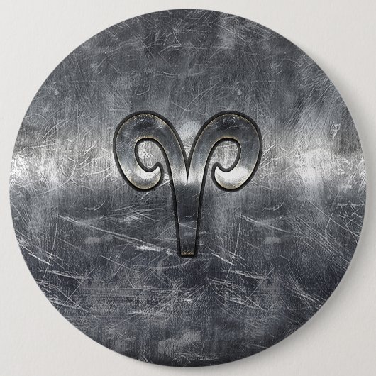 Aries Zodiac-symbool in Silver Steel Style Ronde Button 6,0 Cm (Voorkant)
