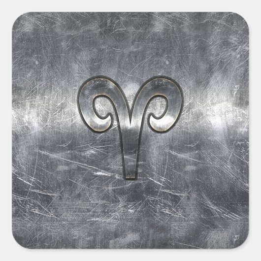 Aries Zodiac-symbool in Silver Steel Style Vierkante Sticker (Voorkant)