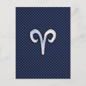 Aries Zodiac Symbool Navy Blue Carbon Fiber Style Briefkaart (Voorkant)