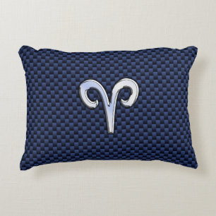 Aries Zodiac Symbool Navy Blue Carbon Fiber Style Decoratief Kussen