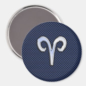 Aries Zodiac Symbool Navy Blue Carbon Fiber Style Magneet (Voorkant / Achterkant)
