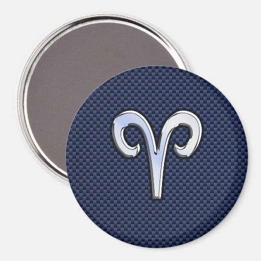 Aries Zodiac Symbool Navy Blue Carbon Fiber Style Magneet (Voorkant / Achterkant)