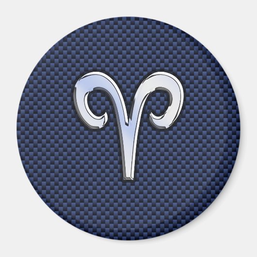 Aries Zodiac Symbool Navy Blue Carbon Fiber Style Magneet (Voorkant)