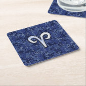 Aries Zodiac-symbool op Navy Blue Digital Camo Kartonnen Onderzetters (Schuin)