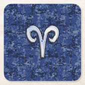 Aries Zodiac-symbool op Navy Blue Digital Camo Kartonnen Onderzetters (Voorkant)