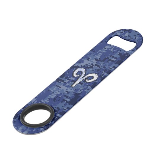 Aries Zodiac-symbool op Navy Blue Digital Camo Speed Flessenopener (Voorkant Gekanteld)