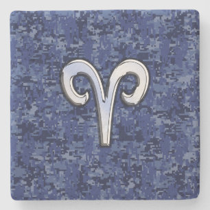 Aries Zodiac-symbool op Navy Blue Digital Camo Stenen Onderzetter