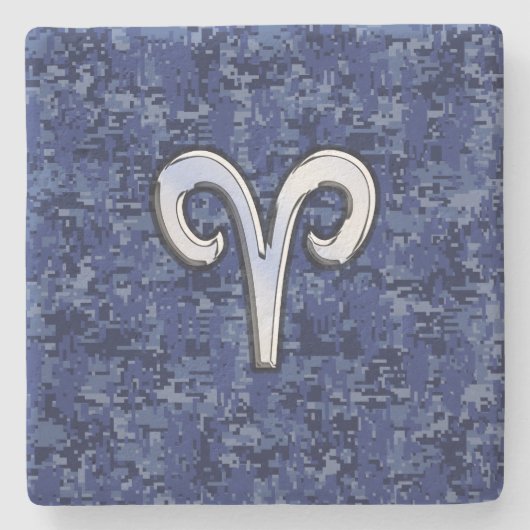 Aries Zodiac-symbool op Navy Blue Digital Camo Stenen Onderzetter (Voorkant)