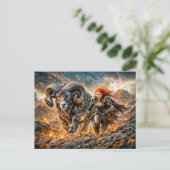 Aries Zodiac with Warrior and Charging Ram Briefkaart (Staand voorkant)