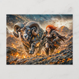 Aries Zodiac with Warrior and Charging Ram Briefkaart