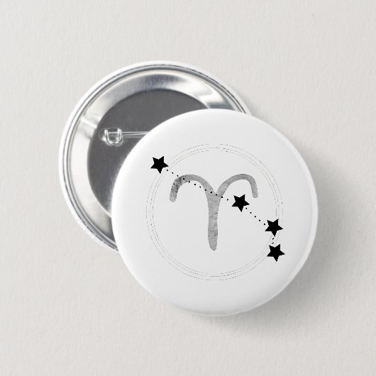 Aries zodiale zwarte en zilverconstellatiessterren ronde button 5,7 cm (Voorkant /achterkant)