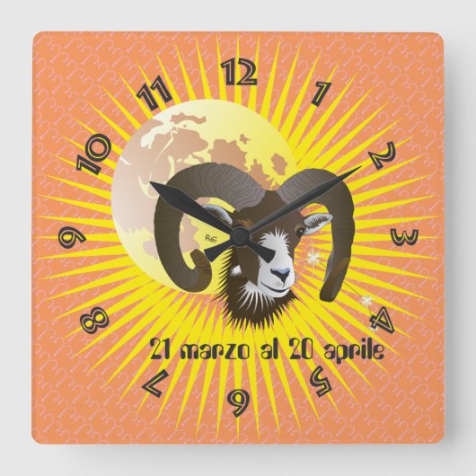 Ariete 21 marzo al 20 aprile Orologio Vierkante Klok (Voorkant)
