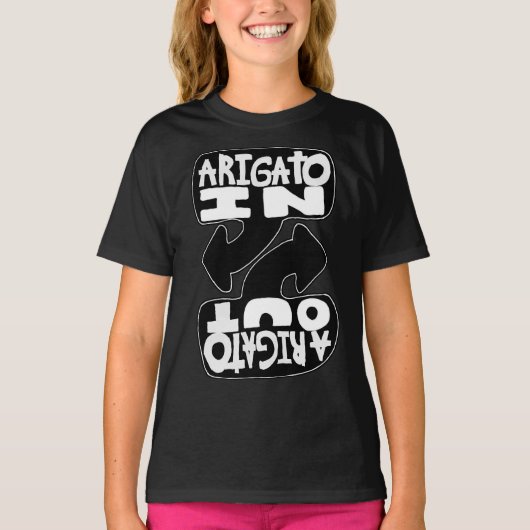 Arigato In, Arigato Out (black and white) T-shirt (Voorkant)