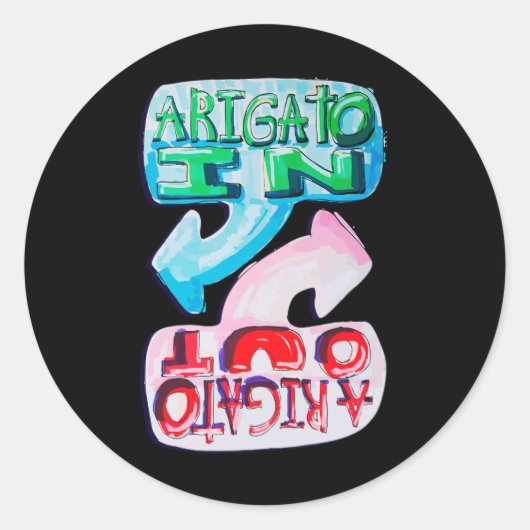Arigato In, Arigato Out Ronde Sticker (Voorkant)