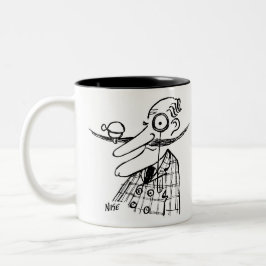 Aristocrat met een handle-balie-snor en gal tweekleurige koffiemok