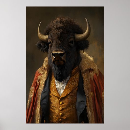 Aristocratic Bison Portrait, Funny Animal Poster (Voorkant)