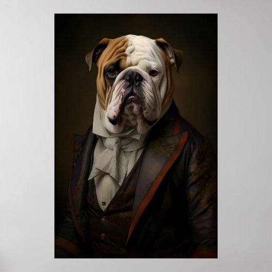Aristocratic Bulldog Portrait, Funny Renaissance Poster (Voorkant)
