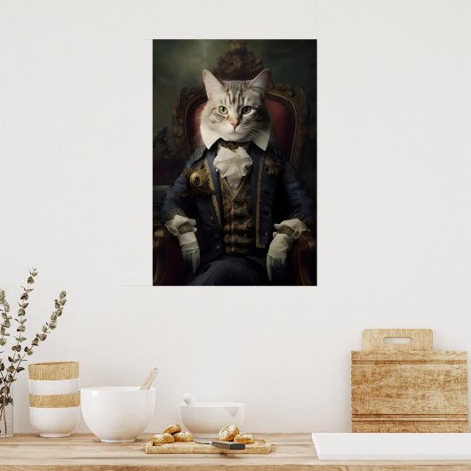 Aristocratic Cat Portrait, Funny Renaissance Wall Poster (Keuken)