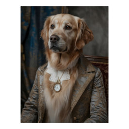 Aristocratic Golden Retriever with Pocket Watch Perfect Poster