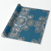 Aristocratic Monogram Bleu Holiday Elegant Cadeaupapier (Uitgerold)
