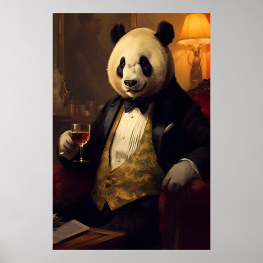 Aristocratic Panda Portrait, Funny Animal Wall Art Poster (Voorkant)