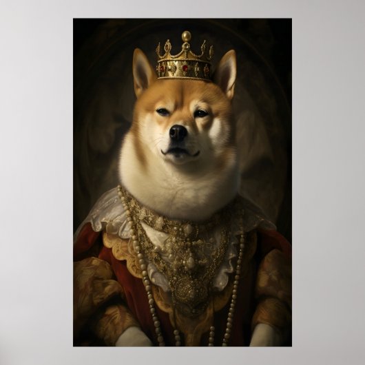 Aristocratic Shiba Inu Portrait Print, Funny Dog Poster (Voorkant)