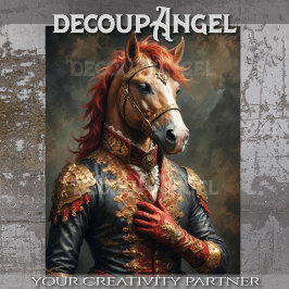 Aristocratisch Paard in Napoleon Pose - Decoupage- Tissuepapier