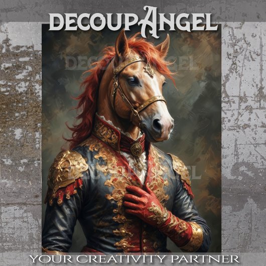 Aristocratisch Paard in Napoleon Pose - Decoupage- Tissuepapier