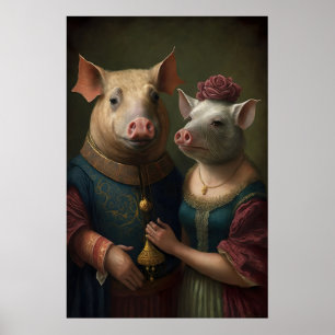 Aristocratisch varkensechtpaar Renaissance-schilde Poster