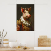 Aristocratisch varkensportret, grappig dier poster (Keuken)