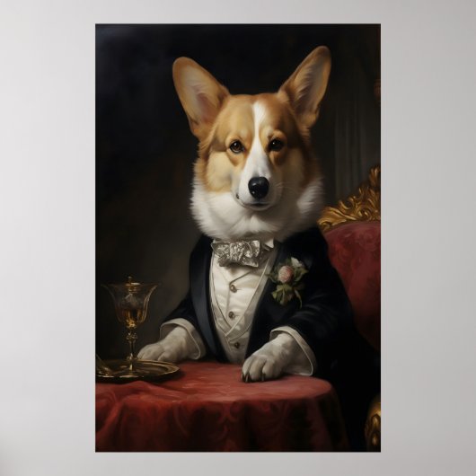 Aristocratische Corgi Portret Print, Grappig Poster (Voorkant)