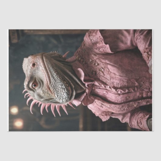 Aristocratische leguaan in roze -Decoupage- Tissuepapier (Voorkant)